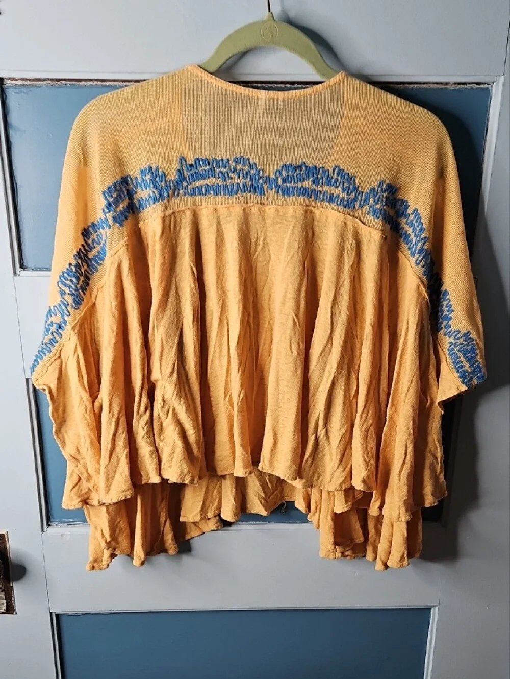 Free People Yellow Embroidered Women's Top - Boho Floral Accent Small